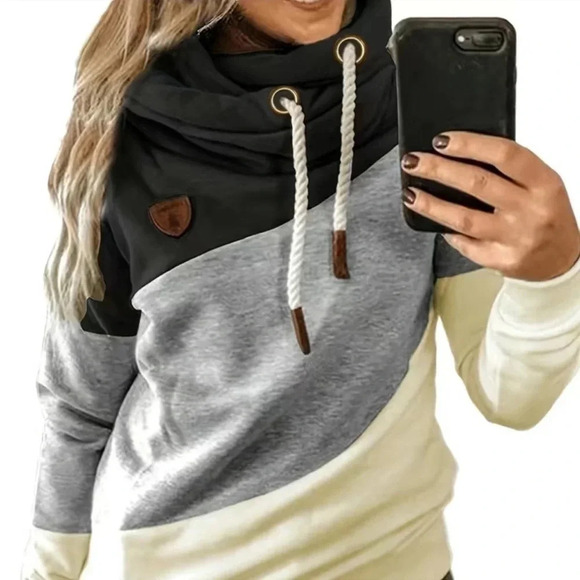 Plus Size Colorblock Long Sleeve Hooded Sweatshirt - Picture 6 of 6
